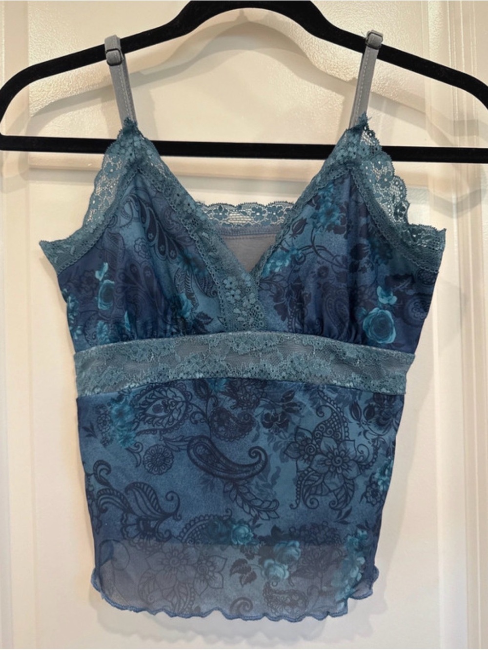 Blue Lace Trim Floral Camisole - Unbranded